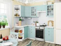 Небольшая угловая кухня в голубом и белом цвете Сыктывкар